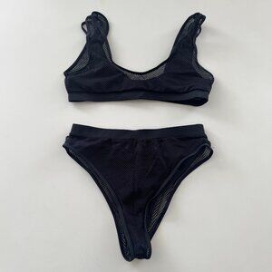 TOBI - Fishnet Mesh Bikini Top & Bottom SET - Black (w/ Bag)